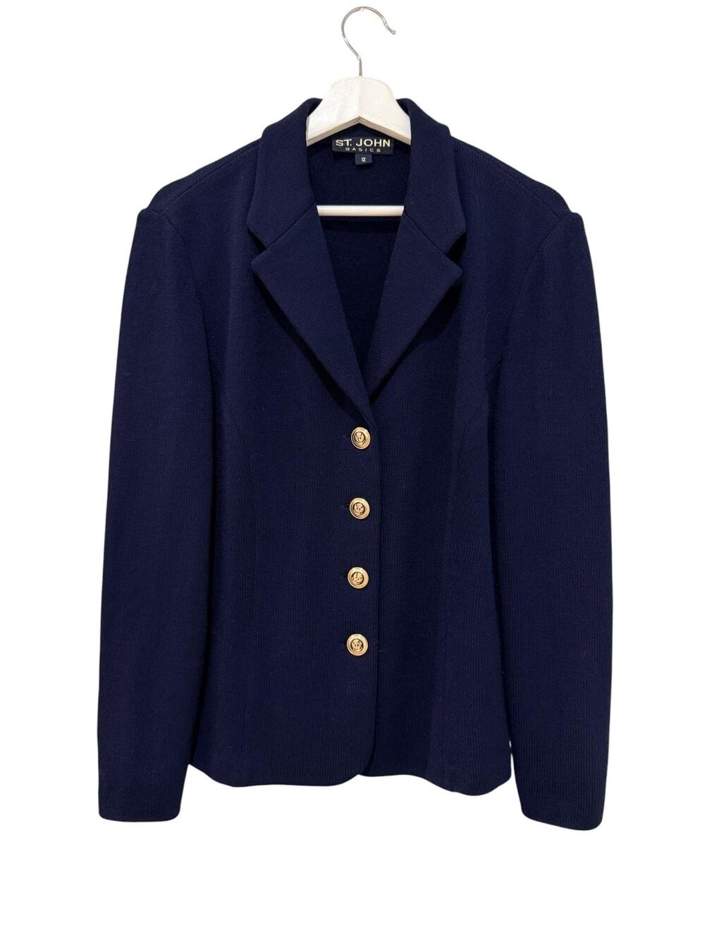 St John Basics Blazer Womens 12 Navy Blue Santana Knit Gold Button Jacket